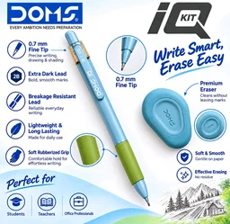 DOMS Doms IQ All-in-One Stationery Kit- Pack of 1,Includes Tin Box, Highlighter/Textliner, Ballpoint Pens, Gel Pen, 15 Cm. Scale, 0.7mm Mechanical Pencil, 1 Non-Dust Eraser & 5 Extra Leads