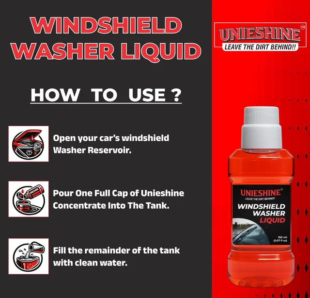 UNIESHINE Car Windshield Washer Concentrate 150ML | Windshield Wash Fluid & Glass Cleaner | 15ML per Tank Formula | Streak-Free Wiper Liquid for Crystal Clear Visibility