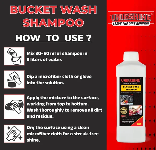 UNIESHINE 1L Bucket Wash Car Shampoo – High Foam, Streak-Free Shine & Paint Safe Car Cleaning Shampoo