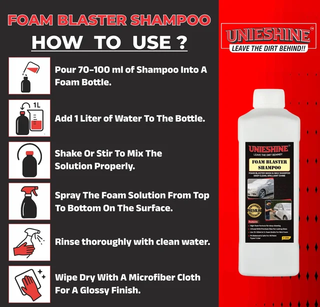 UNIESHINE 1L Foam Wash Car Shampoo – High Foam Snow Foam for Foam Cannon (70ml per 1L Mix) | Streak-Free Car Cleaning
