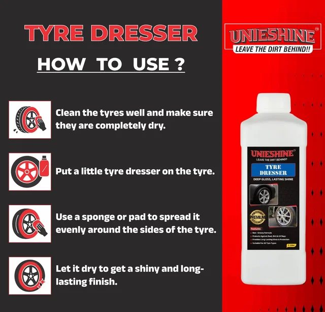 UNIESHINE 1L Tyre Dresser – Cream Based Tyre Polish for Deep Black Shine & Long Lasting Tyre Protection