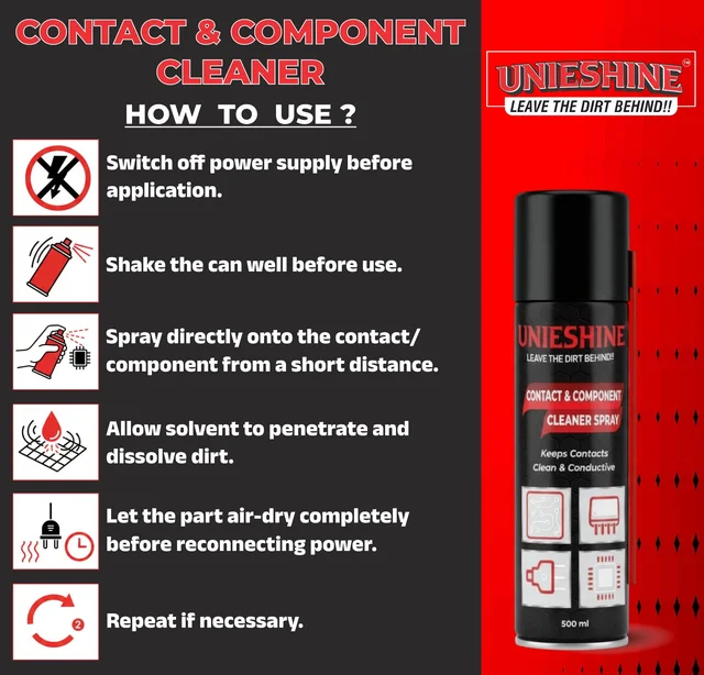 UNIESHINE Contact & Component Cleaner Spray 500ML – Fast-Drying Electrical Contact Cleaner for PCB, Electronics & Automotive Connectors | Non-Conductive Residue-Free Cleaner