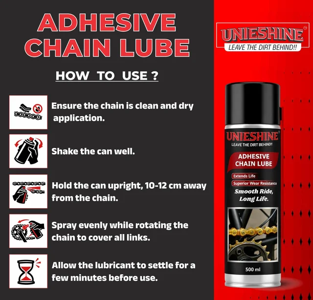 UNIESHINE Adhesive Chain Lube Spray 500ml High Performance Bike Motorcycle Chain Lubricant Anti Rust Anti Wear All Weather Long Lasting Protection