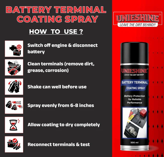 UNIESHINE Battery Terminal Coating Spray 500ml Anti Rust Corrosion Protection for Car Bike Battery Terminals Improves Conductivity Heavy Duty Protective Coating