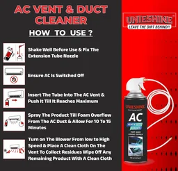 UNIESHINE AC Vent & Duct Cleaner 500ML | Car & Home Air Conditioner Cleaning Foam Spray | Antibacterial Odor Neutralizer | Removes Dust, Bacteria & Musty Smell