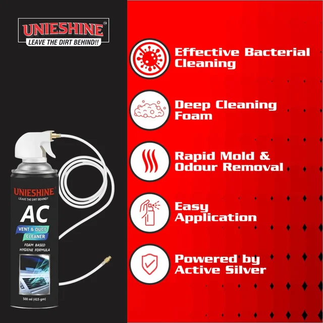 UNIESHINE AC Vent & Duct Cleaner 500ML | Car & Home Air Conditioner Cleaning Foam Spray | Antibacterial Odor Neutralizer | Removes Dust, Bacteria & Musty Smell