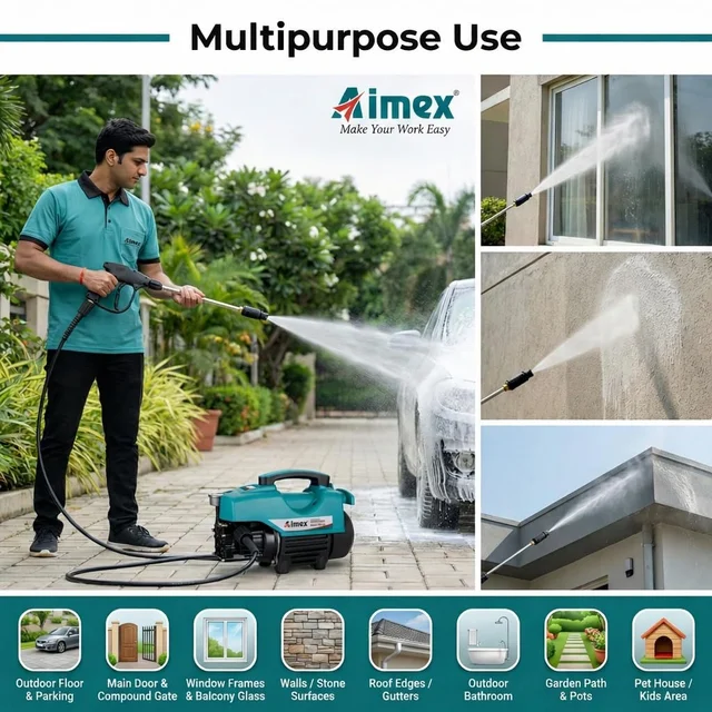 AIMEX Aimex D3 1800W High Pressure Washer 120 Bar, 10L/Min Flow, 8m Hose Pipe, Portable Car Washer Machine, Power Washer for Car, Bike & Home Cleaning