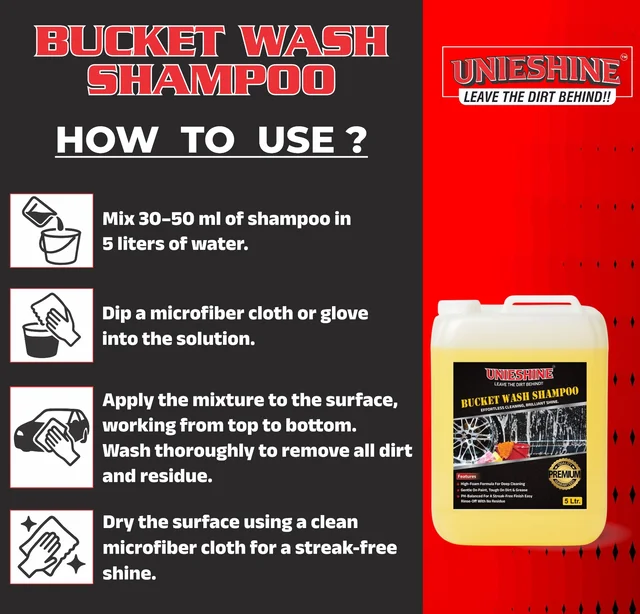 UNIESHINE Bucket Wash Car Shampoo 5 Litre | High Foaming, pH Balanced Concentrated Formula | 50ml in 5L Water | Scratch-Free Car Cleaning | Safe for All Car Surfaces