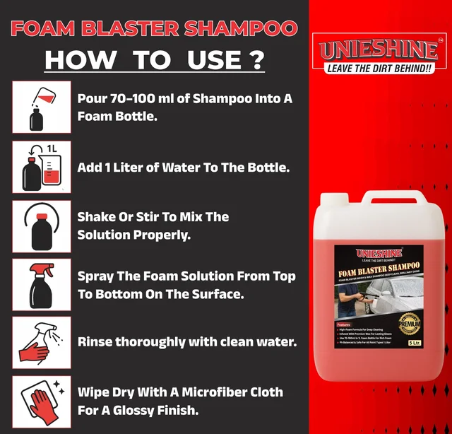 UNIESHINE Foam Wash Car Shampoo Concentrate 5L | pH Neutral Snow Foam | Extreme Suds Car Wash Soap | Safe for All Paints | Powerful Dust & Grime Removal | Professional Car Detailing Shampoo