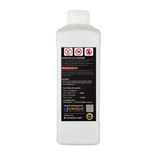 UNIESHINE 1L 3 in 1 Dresser – Cream Based Interior Polish, Shine & Protection for Tyres, Plastic & Rubber