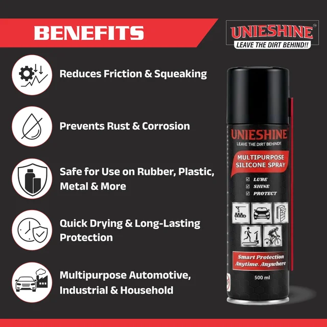 UNIESHINE Multipurpose Silicone Spray 500ML – Silicone Lubricant & Protectant for Automotive, Industrial, Home & Gym Equipment | Anti-Rust, Waterproof, Non-Sticky Formula