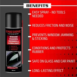 UNIESHINE Window Channel Dresser & Lubricant Spray 500ML – Rubber Beading Restorer for Car Doors, Sunroofs & Weather Strips | Reduces Noise, Friction & Sticking