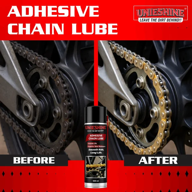 UNIESHINE Adhesive Chain Lube Spray 500ml High Performance Bike Motorcycle Chain Lubricant Anti Rust Anti Wear All Weather Long Lasting Protection