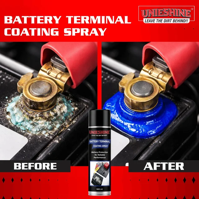 UNIESHINE Battery Terminal Coating Spray 500ml Anti Rust Corrosion Protection for Car Bike Battery Terminals Improves Conductivity Heavy Duty Protective Coating