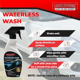 UNIESHINE Waterless Wash and Wax 500ml with Microfiber Cloth – Waterless Car Wash Spray & Instant Car Polish | Cleans, Shines and Protects with High Gloss Finish for Car & Bike