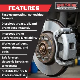 UNIESHINE Brake Cleaner Spray 500ML – Fast-Drying Disc & Brake Parts Cleaner for Car and Bike | Residue-Free Degreaser, Anti-Rust Support & Noise Reduction