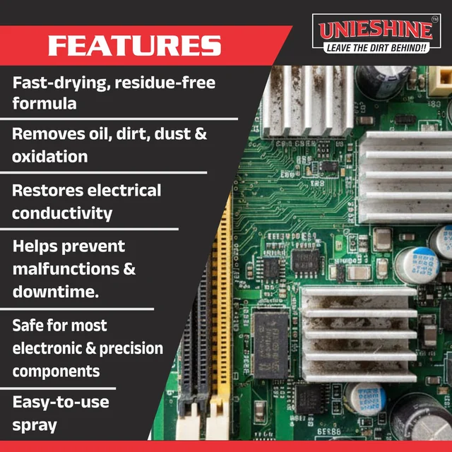 UNIESHINE Contact & Component Cleaner Spray 500ML – Fast-Drying Electrical Contact Cleaner for PCB, Electronics & Automotive Connectors | Non-Conductive Residue-Free Cleaner