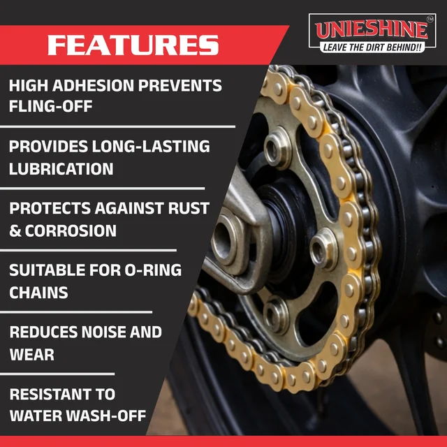 UNIESHINE Adhesive Chain Lube Spray 500ml High Performance Bike Motorcycle Chain Lubricant Anti Rust Anti Wear All Weather Long Lasting Protection