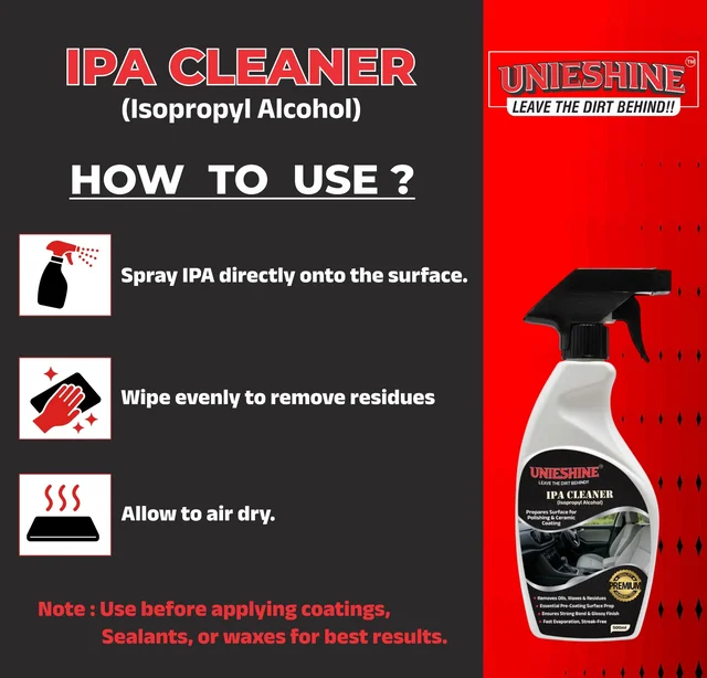 UNIESHINE 500ML IPA Isopropyl Alcohol for Car Bike Detailing Surface Prep Spray Removes Oil Dirt Grime Wax Residue for Polishing Cleaning