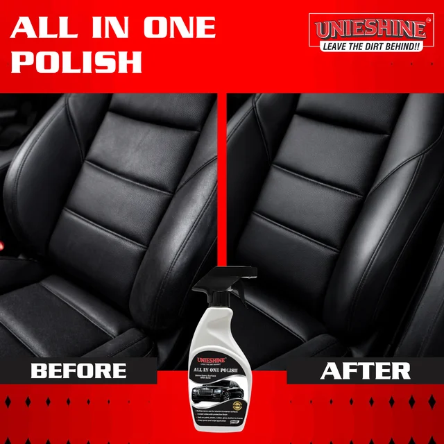 UNIESHINE All in One Polish 500ML – Silicone-Based Car & Bike Polish for Dashboard, Plastic, Tyre & Trim | Instant Shine Interior and Exterior Protective Gloss Finish