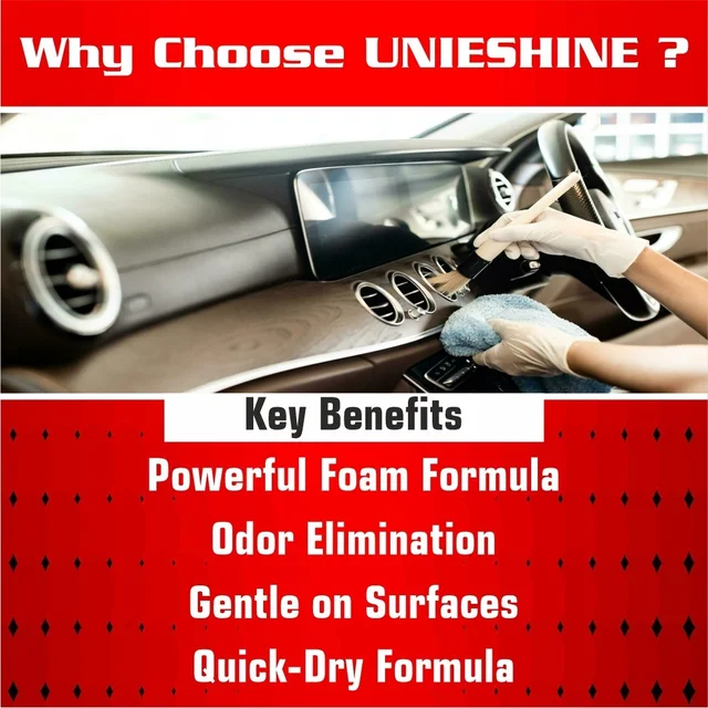 UNIESHINE 200ML Interior Cleaner for Car with Microfiber Cloth – Dashboard, Seats & Trim Cleaning Solution