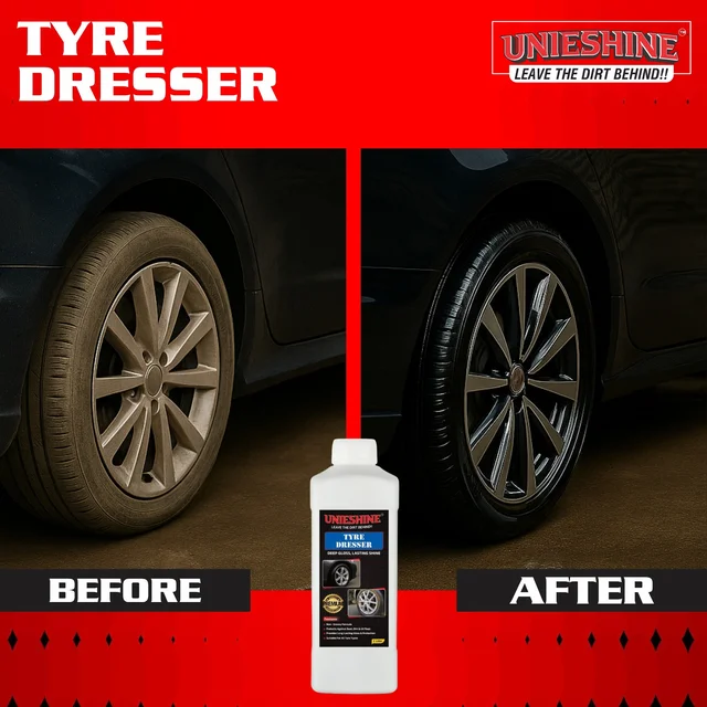 UNIESHINE 1L Tyre Dresser – Cream Based Tyre Polish for Deep Black Shine & Long Lasting Tyre Protection