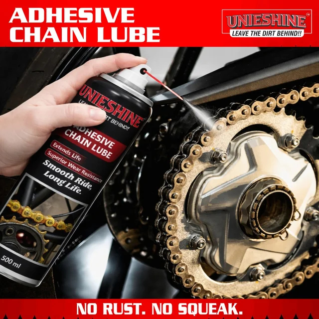 UNIESHINE Adhesive Chain Lube Spray 500ml High Performance Bike Motorcycle Chain Lubricant Anti Rust Anti Wear All Weather Long Lasting Protection
