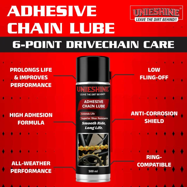 UNIESHINE Adhesive Chain Lube Spray 500ml High Performance Bike Motorcycle Chain Lubricant Anti Rust Anti Wear All Weather Long Lasting Protection
