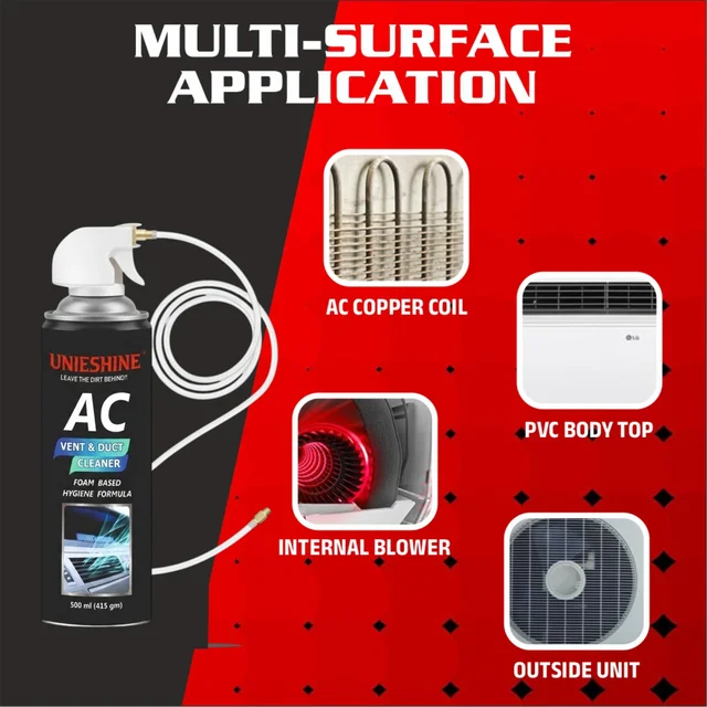 UNIESHINE AC Vent & Duct Cleaner 500ML | Car & Home Air Conditioner Cleaning Foam Spray | Antibacterial Odor Neutralizer | Removes Dust, Bacteria & Musty Smell