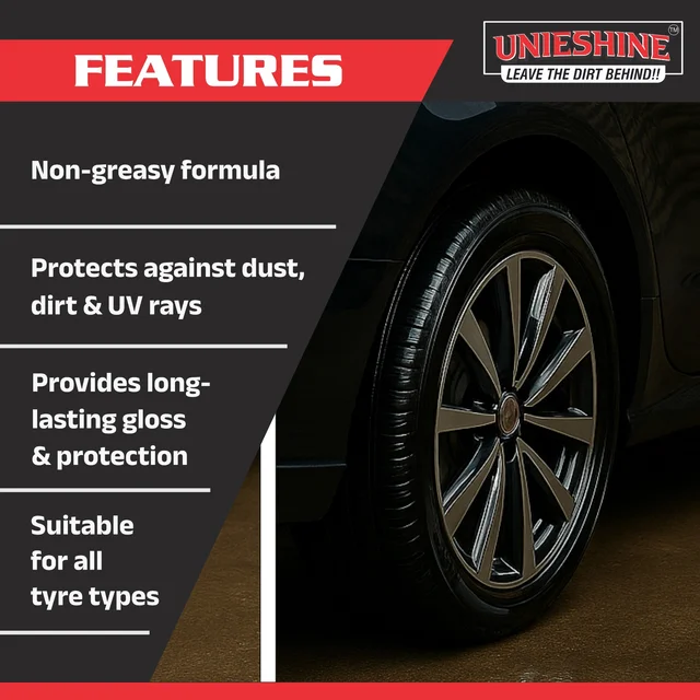 UNIESHINE 1L Tyre Dresser – Cream Based Tyre Polish for Deep Black Shine & Long Lasting Tyre Protection