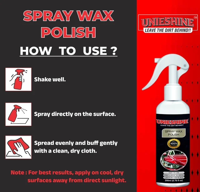 UNIESHINE 200ML Spray Wax Polish Kit for Car & Bike – Instant Shine, Paint Protection & Easy Application