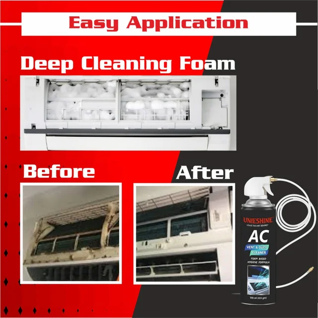 UNIESHINE AC Vent & Duct Cleaner 500ML | Car & Home Air Conditioner Cleaning Foam Spray | Antibacterial Odor Neutralizer | Removes Dust, Bacteria & Musty Smell