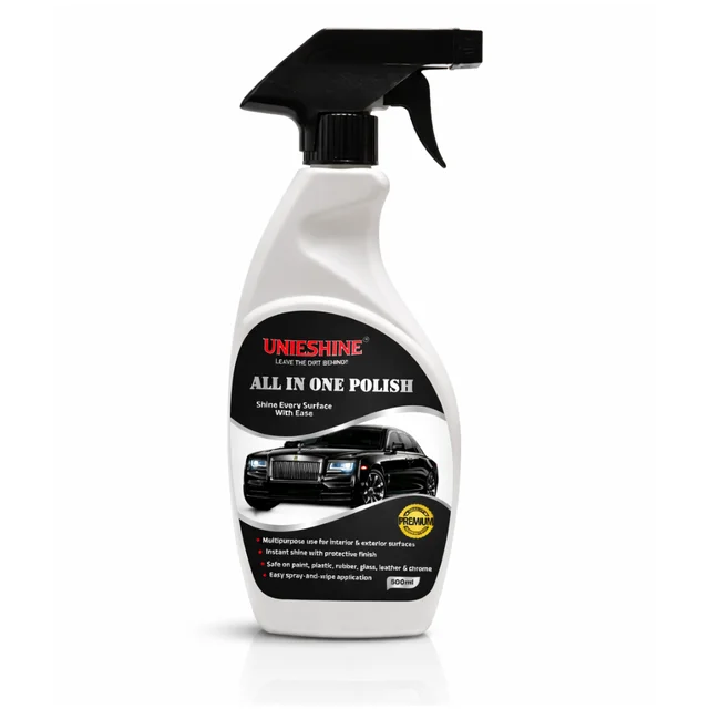 UNIESHINE All in One Polish 500ML – Silicone-Based Car & Bike Polish for Dashboard, Plastic, Tyre & Trim | Instant Shine Interior and Exterior Protective Gloss Finish