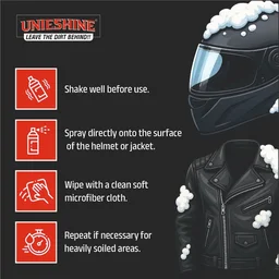 UNIESHINE Helmet & Jacket Cleaner Foam Spray 500ML – Riding Gear Cleaner for Helmets, Jackets, Gloves & Boots | Quick-Dry No-Rinse Dirt, Sweat & Odor Remover