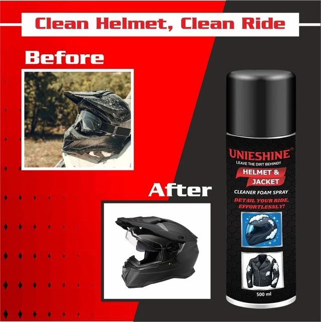 UNIESHINE Helmet & Jacket Cleaner Foam Spray 500ML – Riding Gear Cleaner for Helmets, Jackets, Gloves & Boots | Quick-Dry No-Rinse Dirt, Sweat & Odor Remover