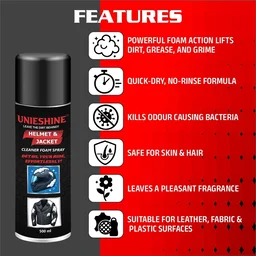 UNIESHINE Helmet & Jacket Cleaner Foam Spray 500ML – Riding Gear Cleaner for Helmets, Jackets, Gloves & Boots | Quick-Dry No-Rinse Dirt, Sweat & Odor Remover