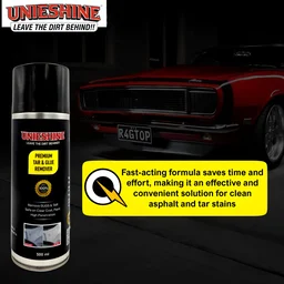 UNIESHINE Tar, Glue & Bug Remover Spray 500ML – Adhesive Remover for Cars, Glass & Painted Surfaces | Fast-Acting Tar, Sticker Residue, Bug Splatter & Grime Cleaner