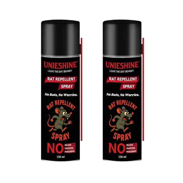 UNIESHINE Rat Repellent Spray Pack of 2 (150ML Each) | Natural Rodent Deterrent for Car Engine, Home, Garage & Garden | Long-Lasting Protection | Safe for Pets & Children