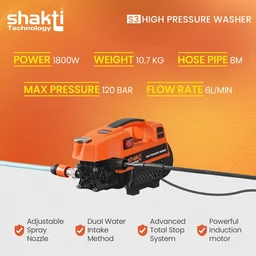 SHAKTI TECHNOLOGY Shakti Technology S3 High Pressure Car Washer Machine 1800W, 120 Bar | Portable Pressure Washer for Car, Bike, Motorcycle & Home Cleaning