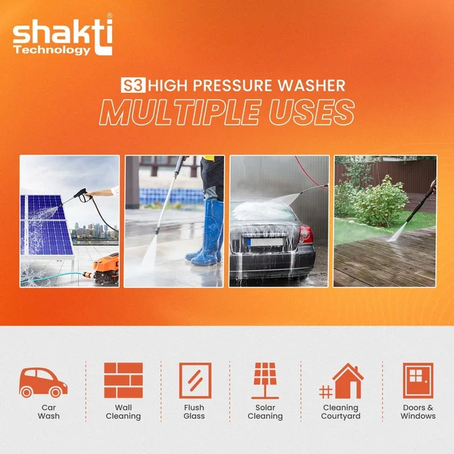 SHAKTI TECHNOLOGY Shakti Technology S3 High Pressure Car Washer Machine 1800W, 120 Bar | Portable Pressure Washer for Car, Bike, Motorcycle & Home Cleaning