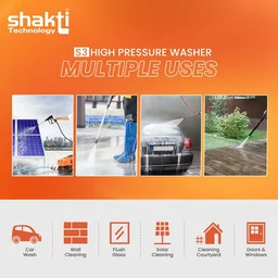 SHAKTI TECHNOLOGY Shakti Technology S3 High Pressure Car Washer Machine 1800W, 120 Bar | Portable Pressure Washer for Car, Bike, Motorcycle & Home Cleaning