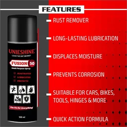 UNIESHINE Fusion-50 Multipurpose Spray 500ml – Rust Remover, Lubricant & Moisture Repellent for Car, Bike, Tools, Home & Industrial Maintenance