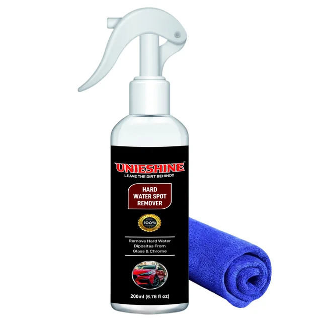 UNIESHINE 200ML Hard Water Spot Remover for Car with Microfiber Cloth – Removes Water Marks from Glass & Paint