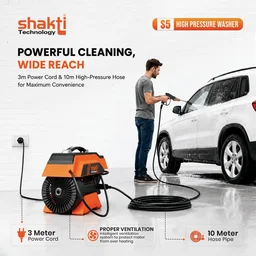 SHAKTI TECHNOLOGY Shakti Technology S5 High Pressure Car Washer Machine 1900 Watts, Pressure 125 Bar, 8L/Min Flow Rate and 10 Meter Hose Pipe with Professional 1L Foam Cannon Snow Lance