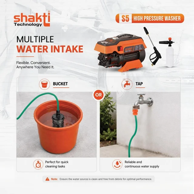 SHAKTI TECHNOLOGY Shakti Technology S5 High Pressure Car Washer Machine 1900 Watts, Pressure 125 Bar, 8L/Min Flow Rate and 10 Meter Hose Pipe with Professional 1L Foam Cannon Snow Lance