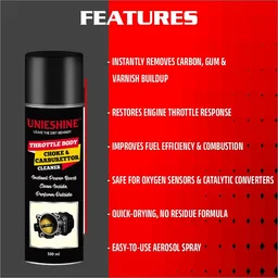UNIESHINE Throttle Body Choke & Carburettor Cleaner Spray 500ml – Carbon Deposit Remover for Petrol & Diesel Engines | Boosts Acceleration, Smooth Idling & Fuel Efficiency