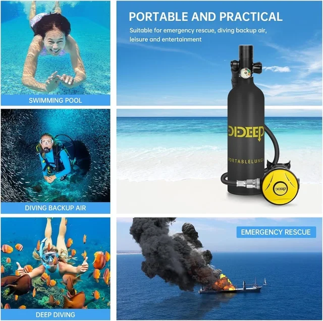 dideep 1L Diving Ventilators Aluminium Mini Diving Air Tank Diving air tank Equipment for Surfing Diving High Oxygen Compression