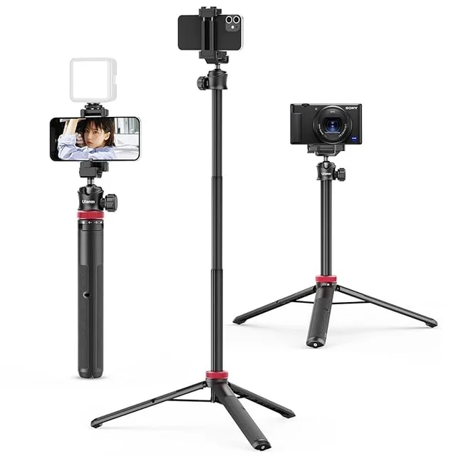 ULANZI MT-44 Extendable Phone Tripod, 44" Selfie Stick Phone Tripod Stand with 2 in 1 Phone Clip, 360° Ball Head Camera Tripod for iPhone Sony Canon GoPro, Lightweight for Travel