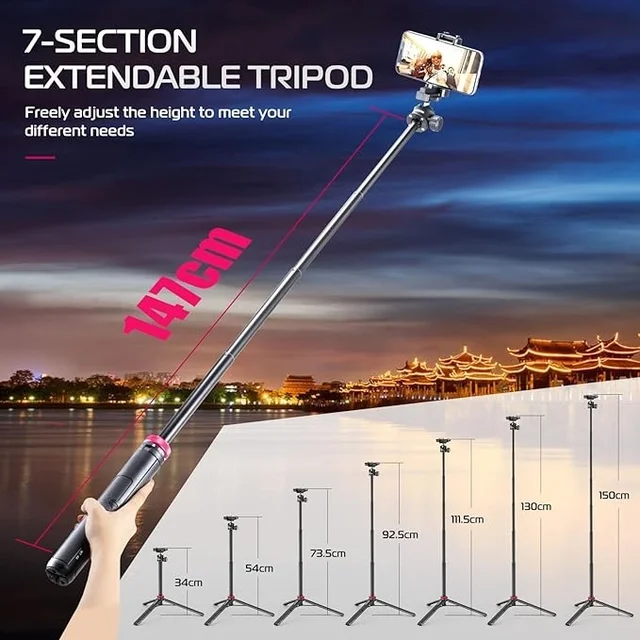 ULANZI MT-44 Extendable Phone Tripod, 44" Selfie Stick Phone Tripod Stand with 2 in 1 Phone Clip, 360° Ball Head Camera Tripod for iPhone Sony Canon GoPro, Lightweight for Travel