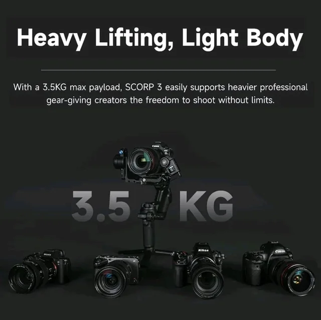 FeiyuTech SCORP 3 Gimbal Stabilizer for Camera, Built-in AI Tracking Sensor & Detachable Remote Control, 3.5KG Payload Camera Stabilizer with Touch Screen, Vertical Shooting